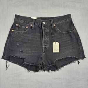 Levi's 501 Shorts Womens Size 29 Denim Black Raw Hem Cutoffs Coquette High Rise
